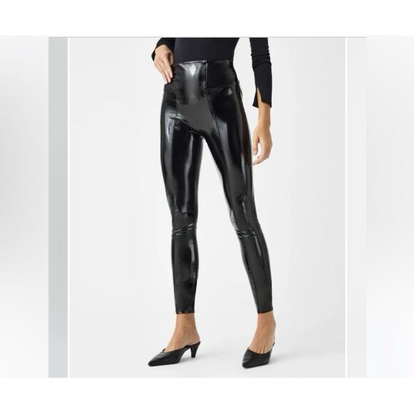 SPANX Womans Faux Leather Patent Leggings Classic Black Size M Medium NWT - Picture 1 of 9